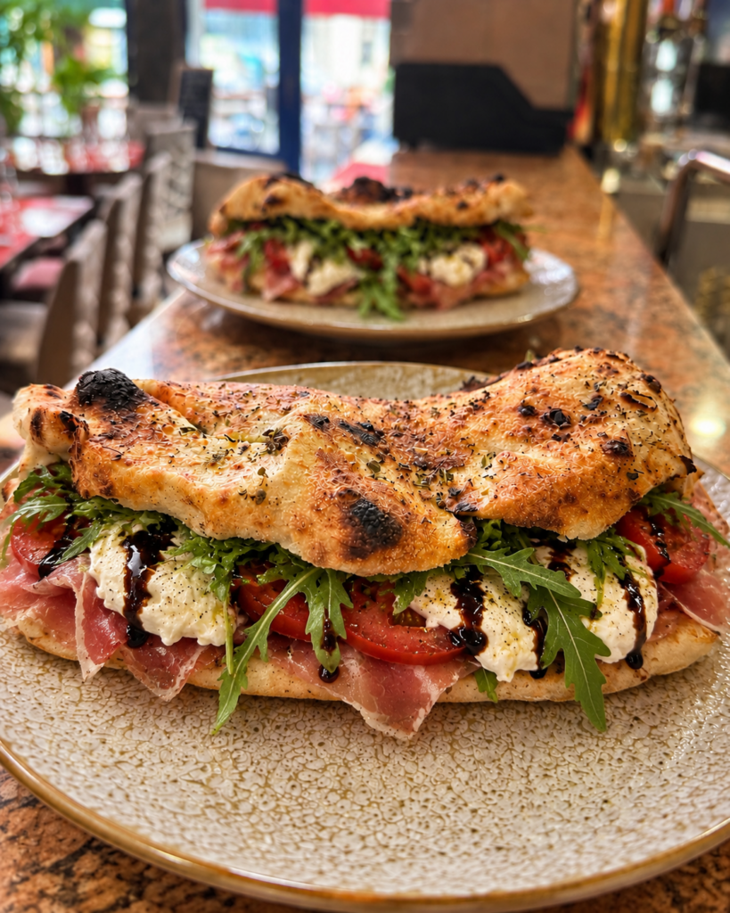 Restaurant Italien de Quartier & Pizzeria Feu de Bois à Lyon 7 Panuozzo garni, servi au Saint Laurent